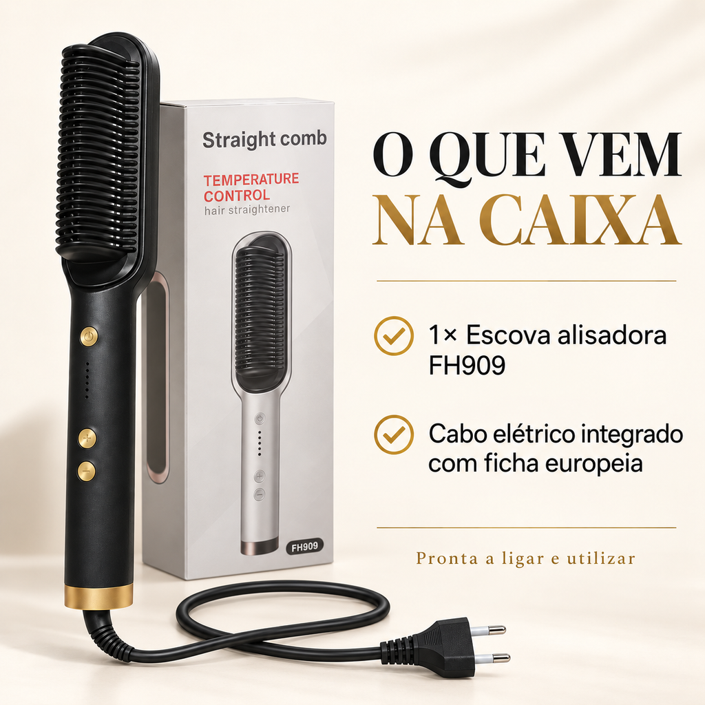 Escova Alisadora Iónica Essencial+ · Cerâmica com Iões Negativos