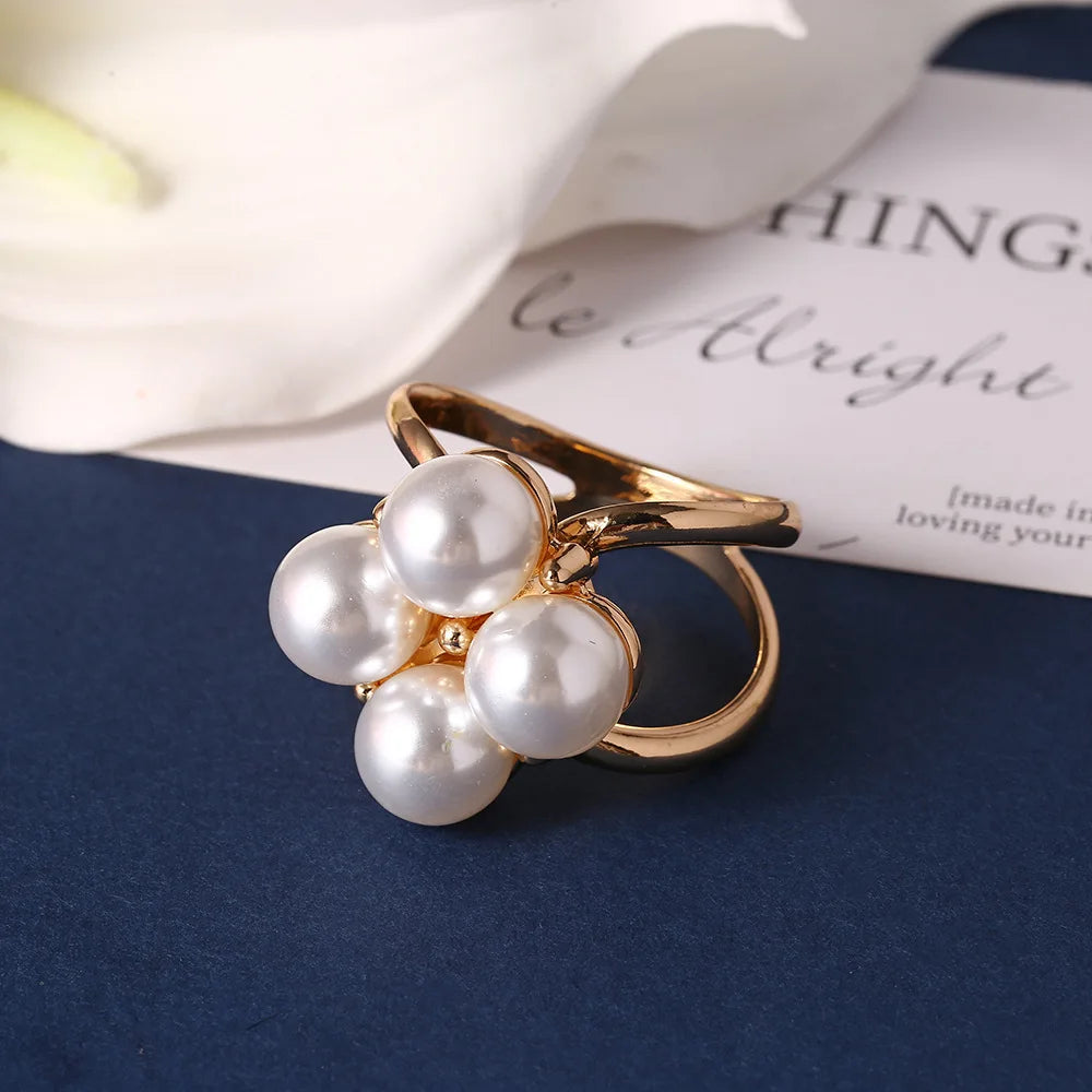 4 Pcs Elegant Golden Faux Pearl Scarf Clip Set - Multifunctional Metal Corner Knot and Ring Clip, for Safe,able Scarf Fixing