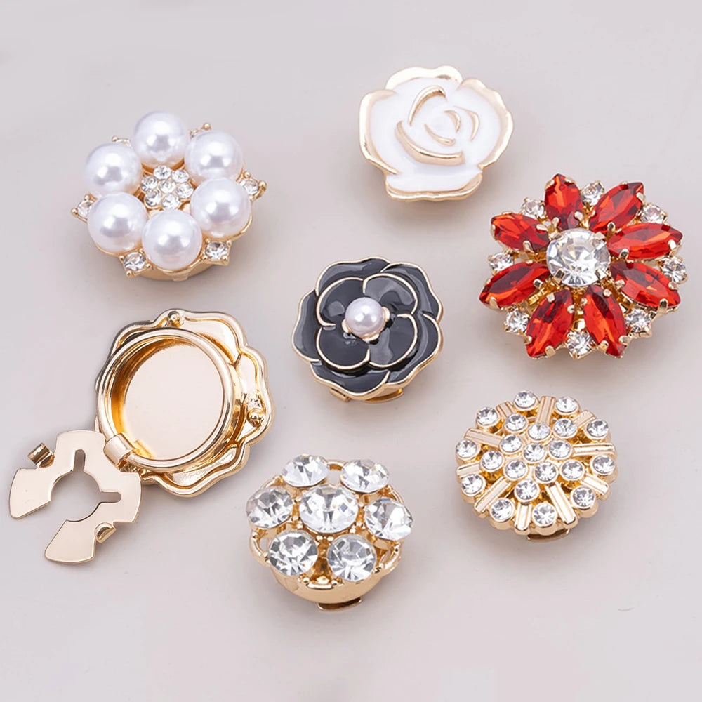 Crystal Pearl Button Covers Detachable Clip-On Shirt Coat Decorative Buttons Sewing Button for DIY Blouses Clothing Women Men