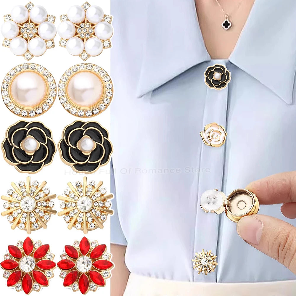 Crystal Pearl Button Covers Detachable Clip-On Shirt Coat Decorative Buttons Sewing Button for DIY Blouses Clothing Women Men