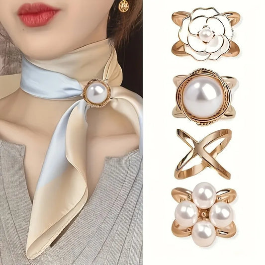 Conjunto de 4 Presilhas Douradas com Pérola para Lenços
