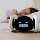 Reloj despertador digital inteligente con ruedas que reproduce un sonido potente y ruidoso.