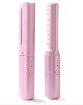 Mini plancha recargable 2 en 1 cepillo y rizador